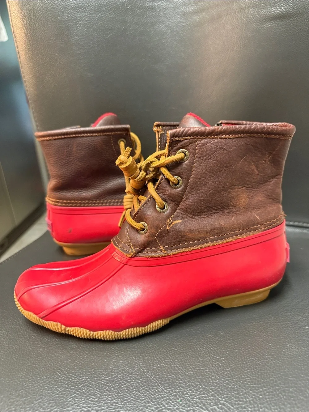 Sperry Top Sider Red and Brown Kids Waterproof Duck Boots